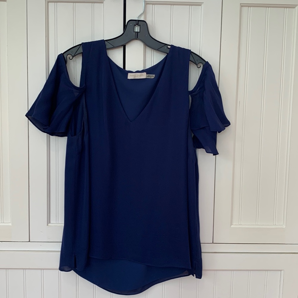 Ramy Brook bright navy v-neck silk tank blouse with silk drop sleeves.